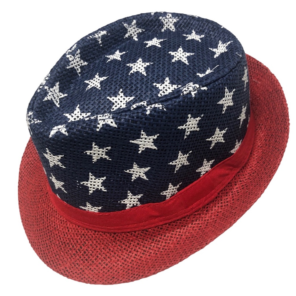 NWT Patriotic Red White Blue Burlap Fedora July 4th Americana Celebrate Unisex
